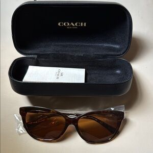 Coach Brown Tortoiseshell Sunglasses with Cat-Eye Design